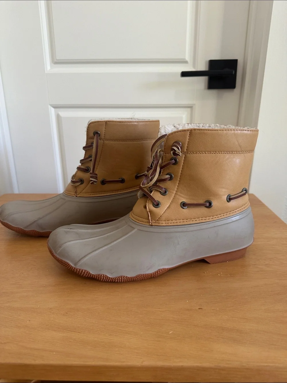 Seven7 Tan and Gray Women's Winter Rain Duck Boots